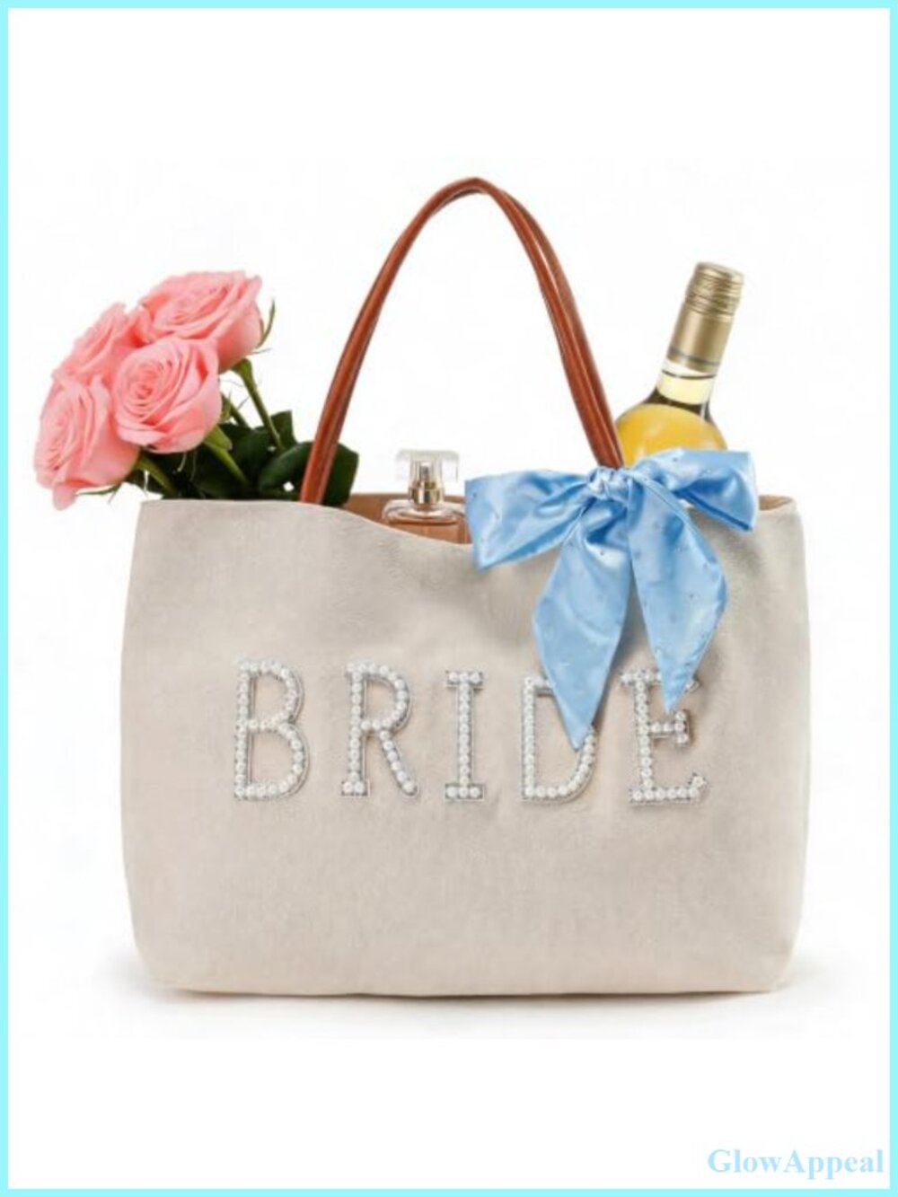 Canvas Bride Tote Bag with Leather Handle & Silk Scarf